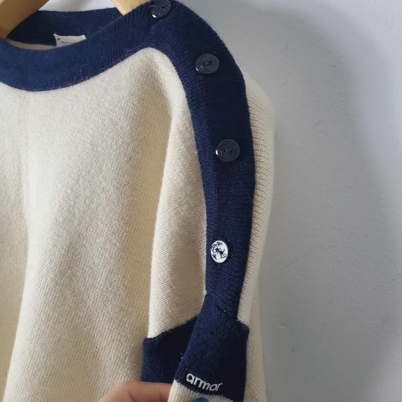 Vintage 80s Sailor Style Shoulder Buttoms Boat Neck Sweater 100% Wool Women - Picture 5 of 9